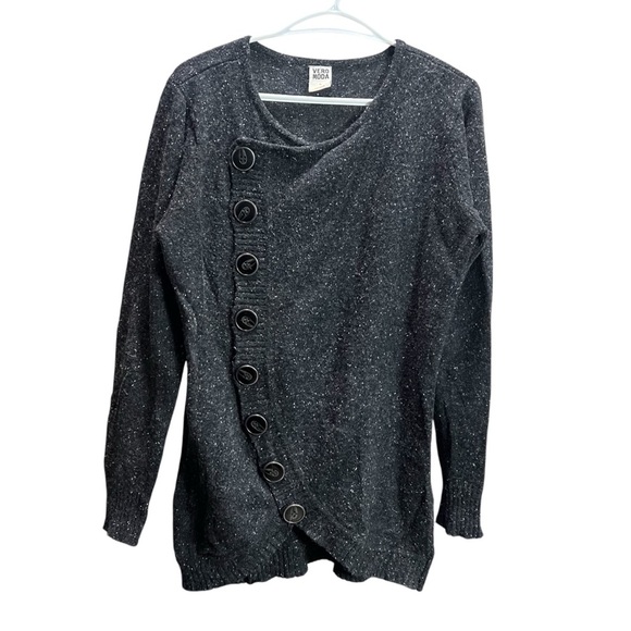VERO MODA Black Asymmetrical Button Sweater Size XL Ribbed Galaxy Sweater - Picture 1 of 9